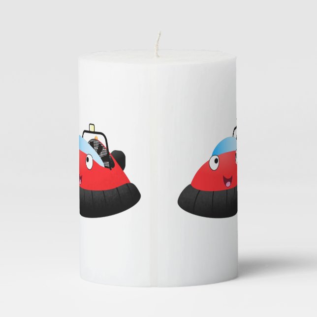Cute red happy hovercraft cartoon pillar candle (Back)