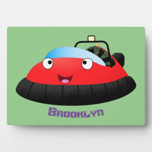 Cute red happy hovercraft cartoon plaque