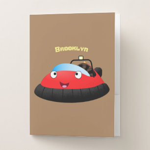 Cute red happy hovercraft cartoon pocket folder