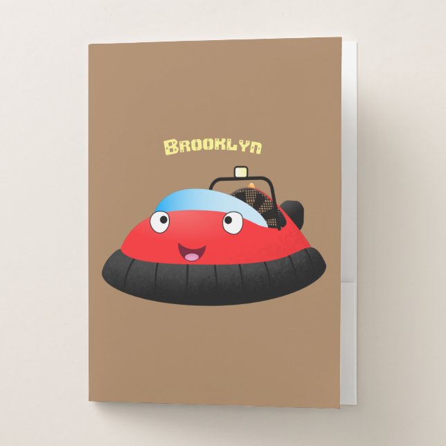 Cute red happy hovercraft cartoon pocket folder (Front)