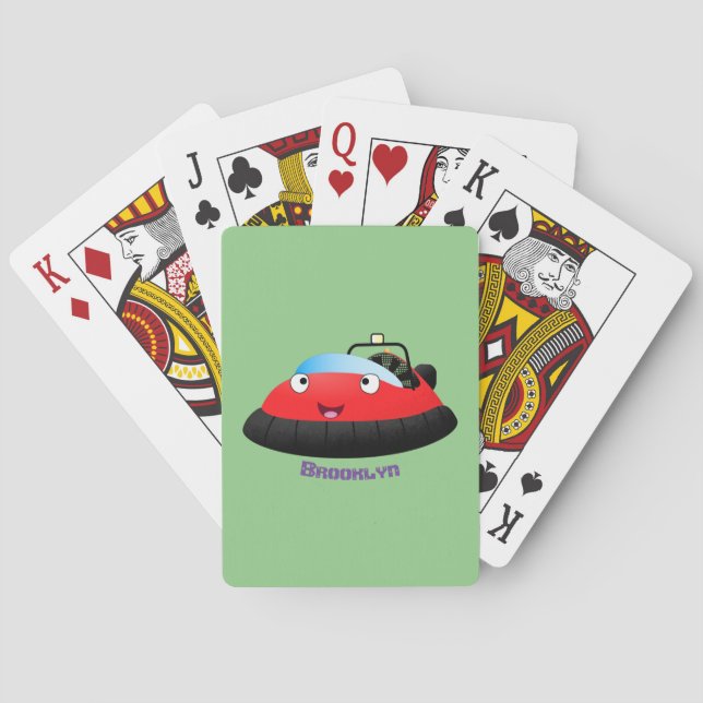 Cute red happy hovercraft cartoon poker cards (Back)