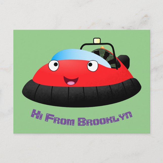 Cute red happy hovercraft cartoon postcard (Front)