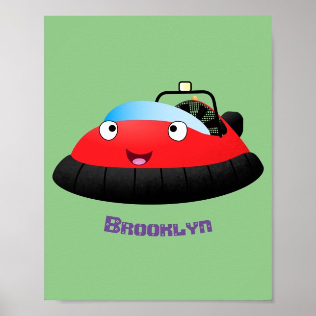 Cute red happy hovercraft cartoon poster (Front)