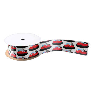 Cute red happy hovercraft cartoon satin ribbon