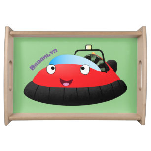 Cute red happy hovercraft cartoon serving tray
