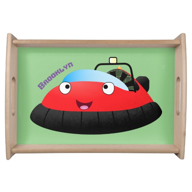 Cute red happy hovercraft cartoon serving tray (Front)