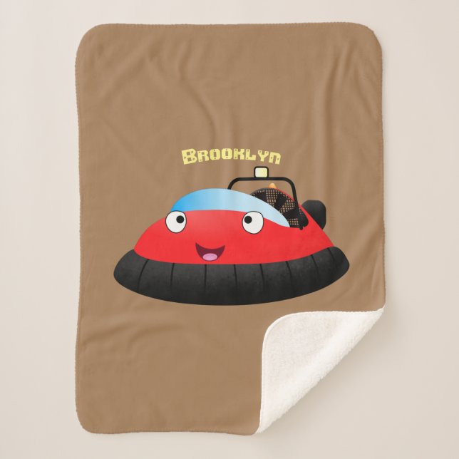 Cute red happy hovercraft cartoon sherpa blanket (Front)