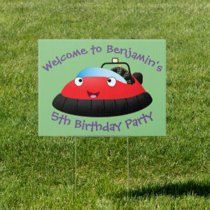 Cute red happy hovercraft cartoon sign