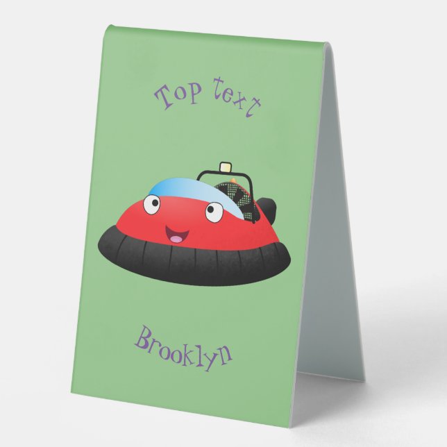 Cute red happy hovercraft cartoon table tent (Front)