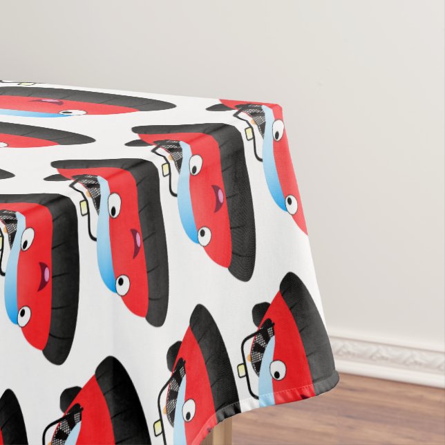Cute red happy hovercraft cartoon tablecloth (In Situ)