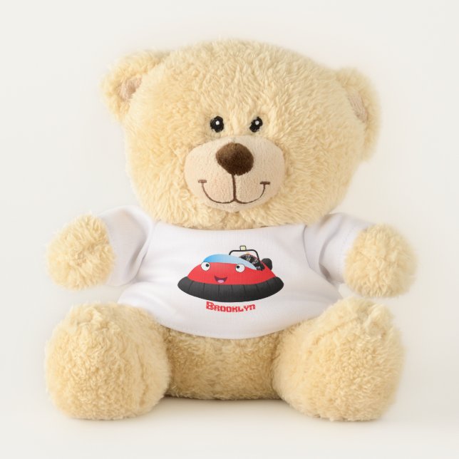 Cute red happy hovercraft cartoon teddy bear (Front)