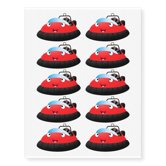 Cute red happy hovercraft cartoon temporary tattoos (Front)
