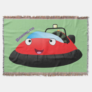 Cute red happy hovercraft cartoon throw blanket
