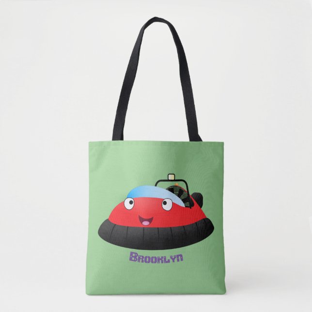 Cute red happy hovercraft cartoon tote bag (Front)