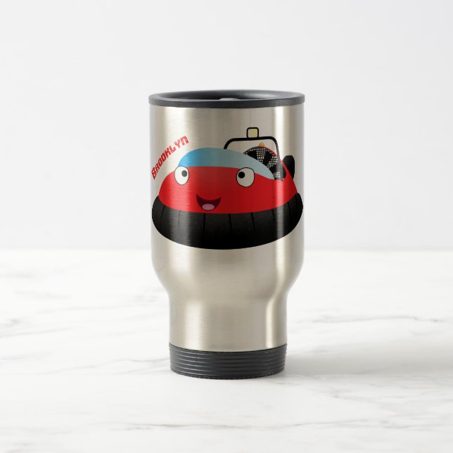 Cute red happy hovercraft cartoon travel mug (Center)