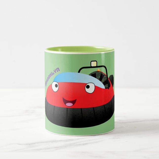 Cute red happy hovercraft cartoon Two-Tone coffee mug (Center)
