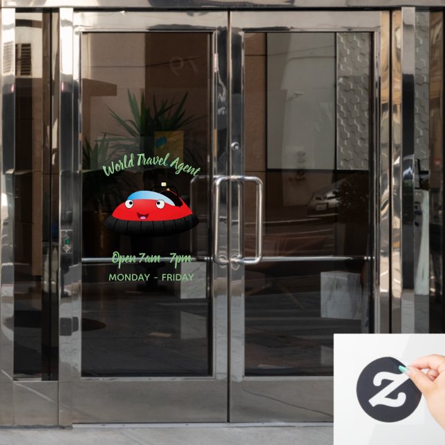 Cute red happy hovercraft cartoon window cling (Office Door)