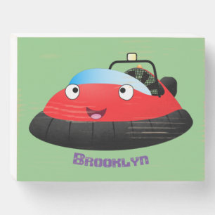Cute red happy hovercraft cartoon wooden box sign