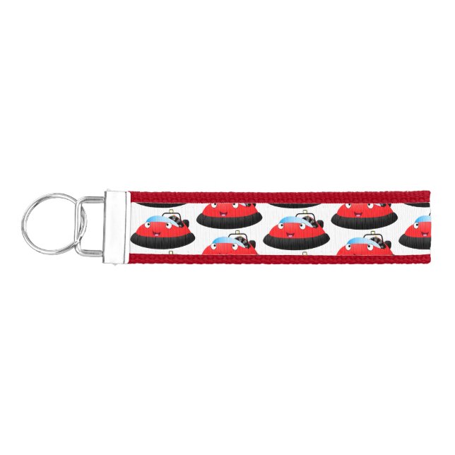 Cute red happy hovercraft cartoon wrist keychain (Keys on Left)