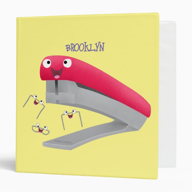 Cute red happy stapler cartoon illustration 3 ring binder (Front/Inside)