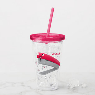 Cute red happy stapler cartoon illustration  acrylic tumbler