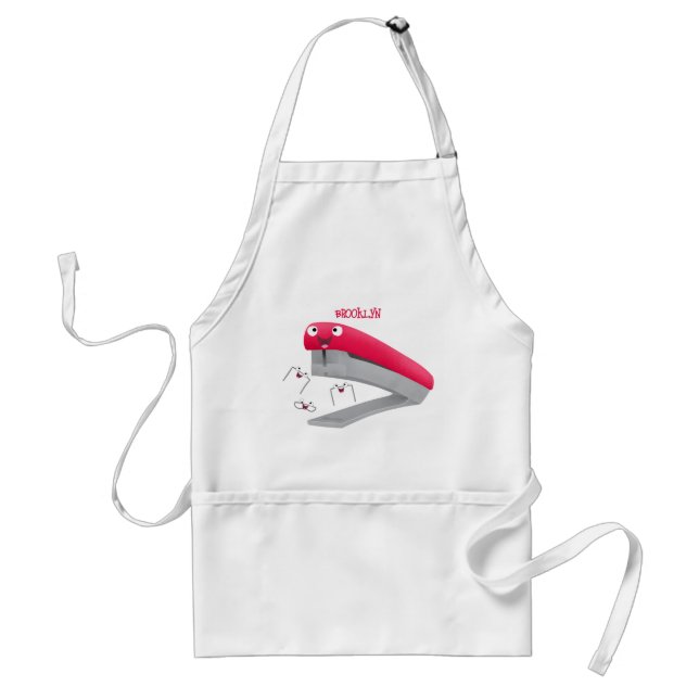 Cute red happy stapler cartoon illustration   adult apron (Front)