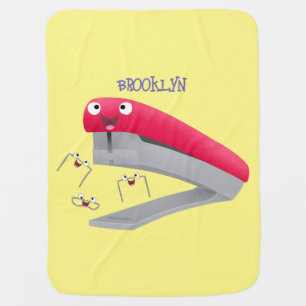 Cute red happy stapler cartoon illustration baby blanket