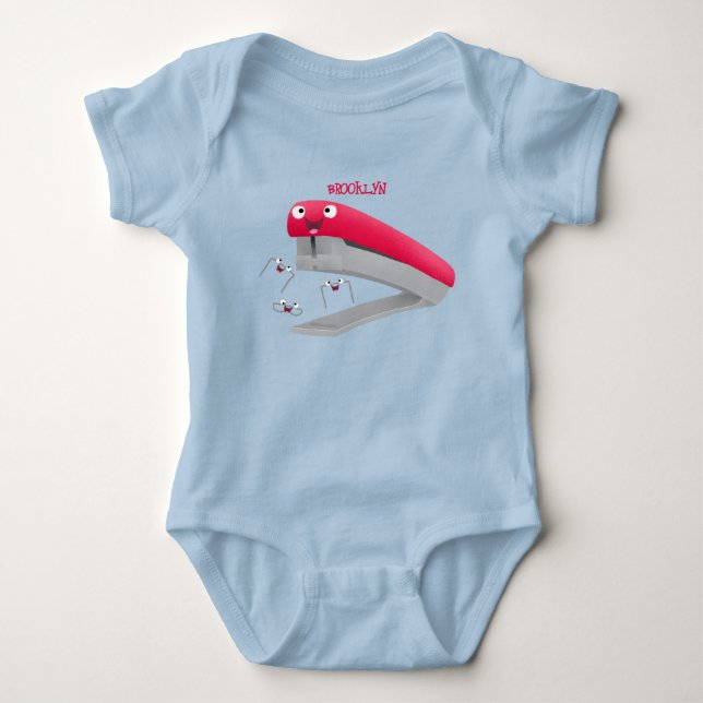 Cute red happy stapler cartoon illustration baby bodysuit (Front)
