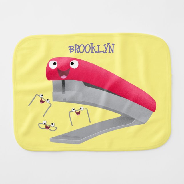 Cute red happy stapler cartoon illustration baby burp cloth (Front Horizontal)