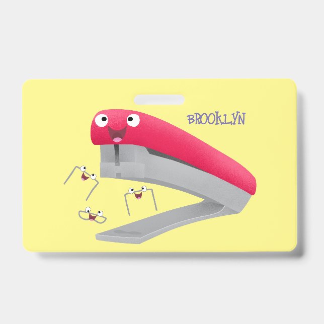 Cute red happy stapler cartoon illustration  badge (Front)