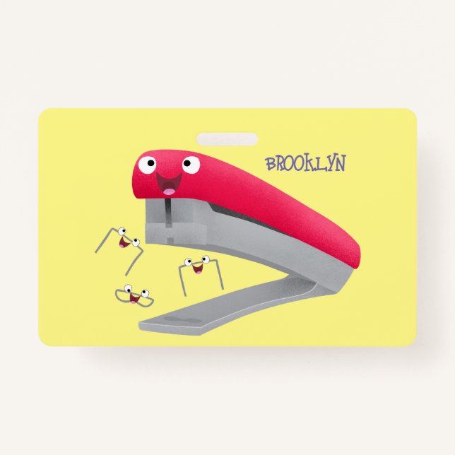 Cute red happy stapler cartoon illustration  badge (Front)