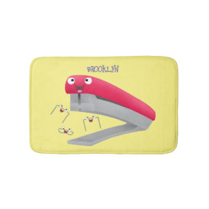 Cute red happy stapler cartoon illustration  bath mat