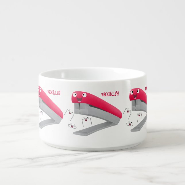 Cute red happy stapler cartoon illustration  bowl (Center)