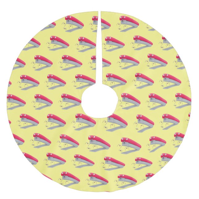 Cute red happy stapler cartoon illustration   brushed polyester tree skirt (Front)