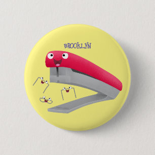 Cute red happy stapler cartoon illustration  button