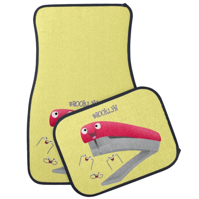 Cute red happy stapler cartoon illustration  car floor mat (Set)