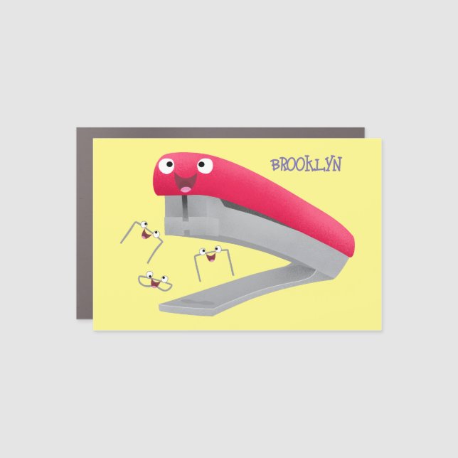 Cute red happy stapler cartoon illustration  car magnet (Front)