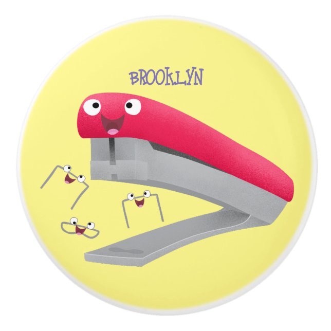 Cute red happy stapler cartoon illustration ceramic knob (Front)