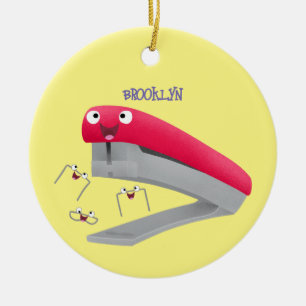 Cute red happy stapler cartoon illustration ceramic ornament