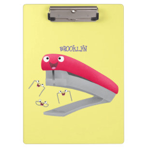 Cute red happy stapler cartoon illustration clipboard