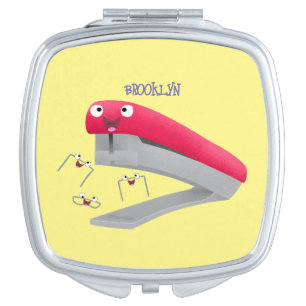 Cute red happy stapler cartoon illustration  compact mirror