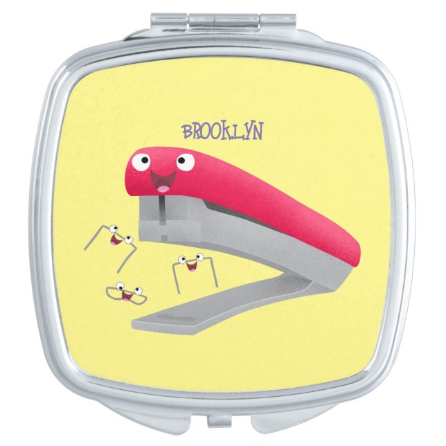 Cute red happy stapler cartoon illustration  compact mirror (Front)