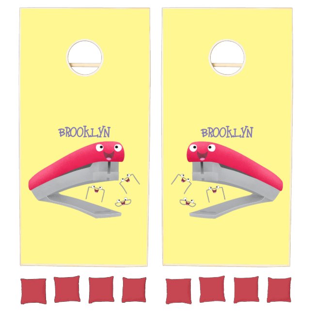 Cute red happy stapler cartoon illustration  cornhole set (Set)