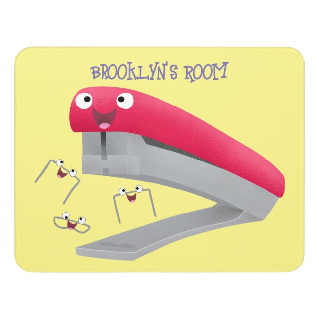 Cute red happy stapler cartoon illustration  door sign (Contemporary Front)