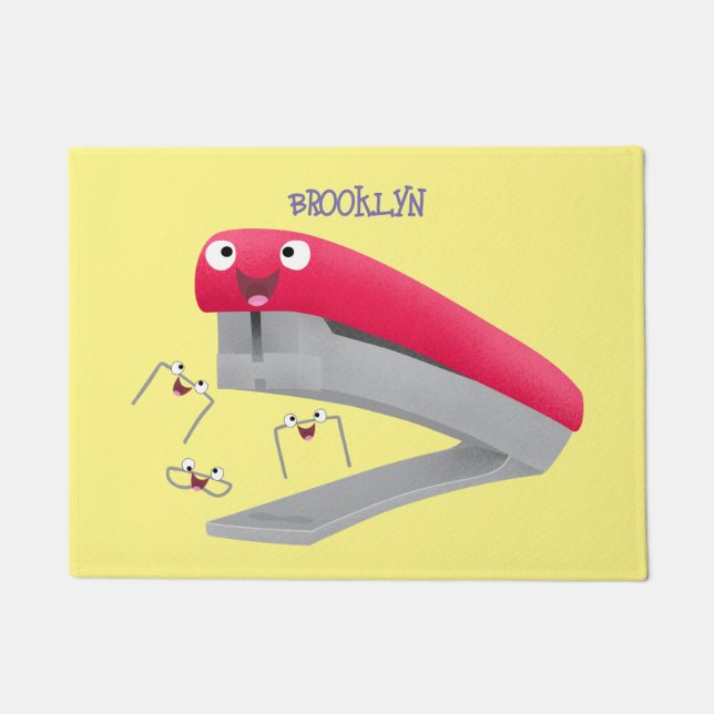 Cute red happy stapler cartoon illustration  doormat (Front)