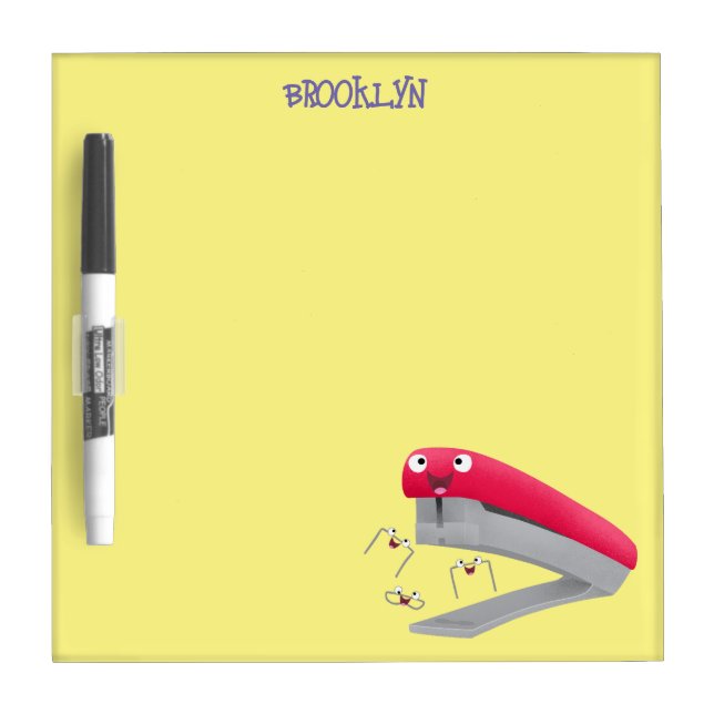 Cute red happy stapler cartoon illustration dry erase board (Front)