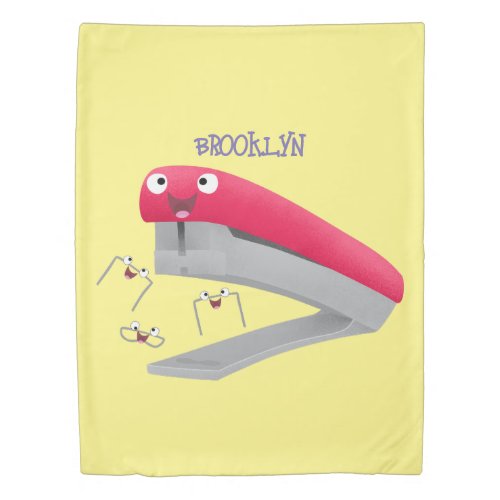 Cute red happy stapler cartoon illustration duvet cover