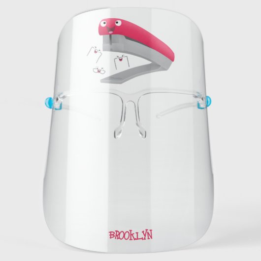 Cute red happy stapler cartoon illustration face shield (Front)