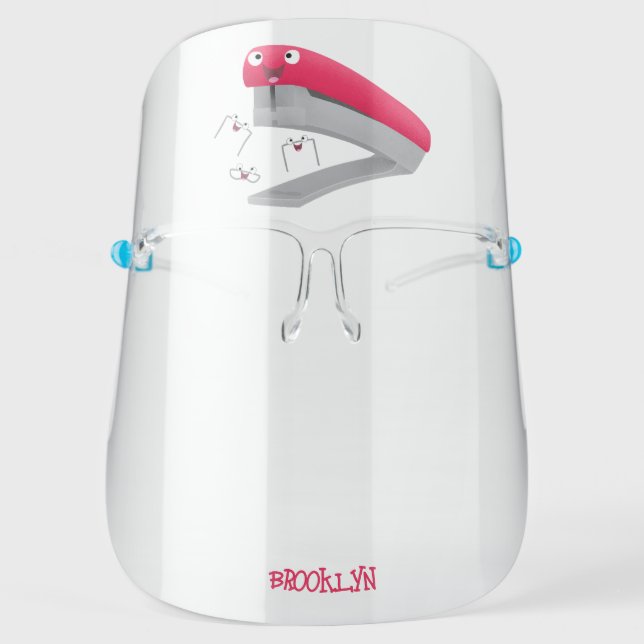 Cute red happy stapler cartoon illustration face shield (Front)