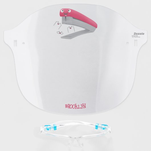 Cute red happy stapler cartoon illustration face shield (Front w/Glasses)